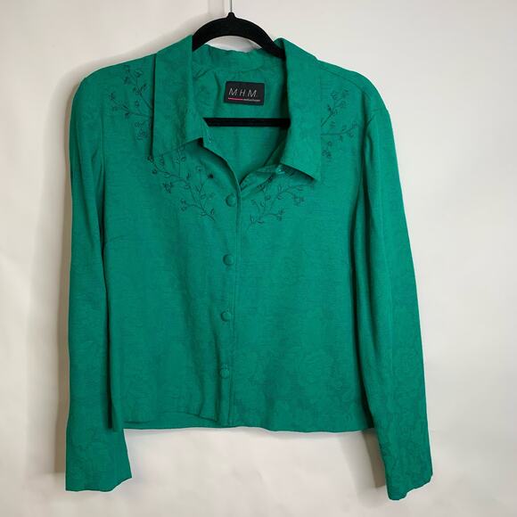 Vintage Green Embroidered Cropped Shirt Jacket Sz ? Small Medium - Picture 1 of 6